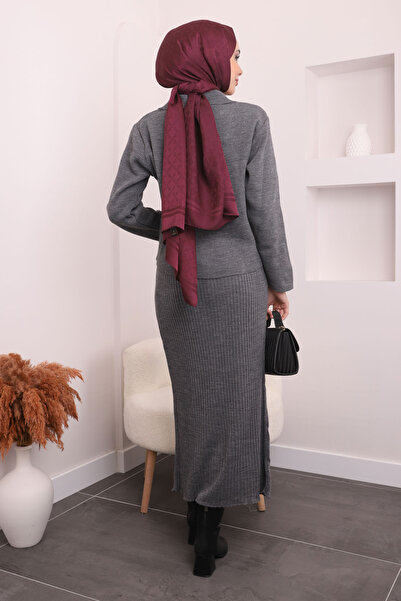 İmajButik Smoked Crop Jacket Dress Double Combination Knitwear Set