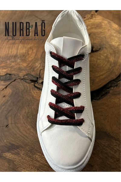 NURBAĞ DOKUMA Black Red Glitter Sneakers - 90 Cm, 1 Pair Bs47