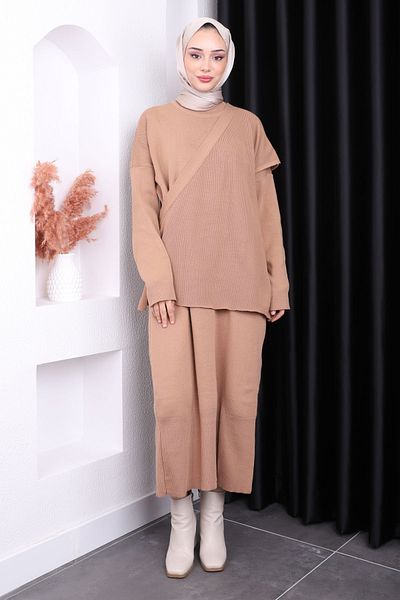 İmajButik Πλεκτό φόρεμα μπισκότων με έναν ώμο
