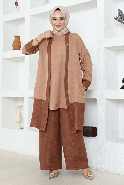 İmajButik Beige Large Size Bronze Triple Suit