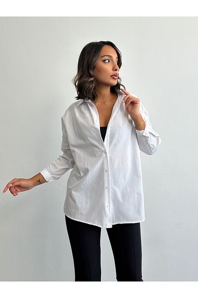 BEJNA Weißes, übergroßes, langes Basic-Shirt für Damen