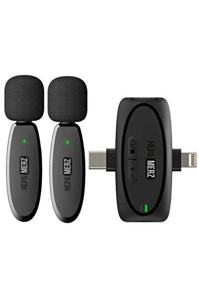 Hepa-Merz Hepa Merz R-36 Yüksek Kaliteli İkili Kablosuz Yaka Mikrofonu (Lightning ve Type-c)