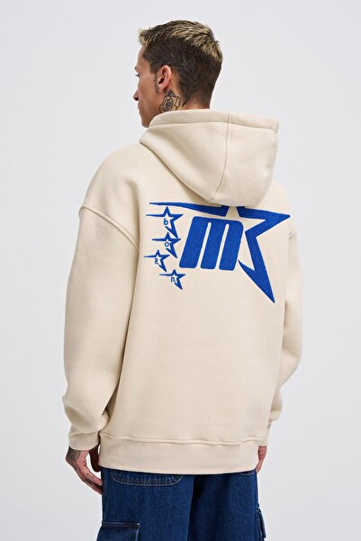Machinist Ανδρικό φούτερ με κεντημένο στάρες με κουκούλα oversized ανοιχτό μπεζ