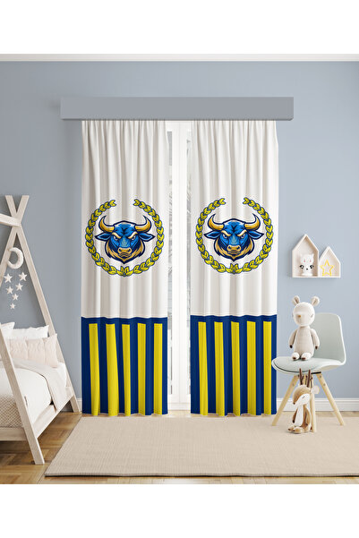 BAMBAŞKA MODA MEKTA HOME غرفة الأطفال والرضع أصفر كحلي منقوشة بجناحين ستارة خ...