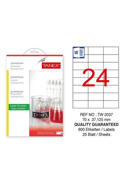 Tanex Tw-2037 70x37,125mm Διαφανές αυτοκόλλητο λέιζερ 600 τεμάχια