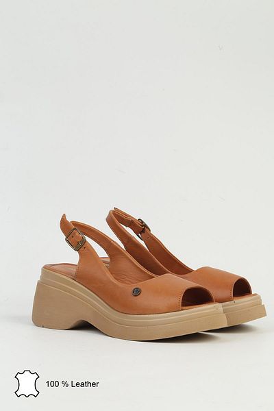 Pierre Cardin Tan γυναικεία δερμάτινα παπούτσια με τακούνι PCK-5046