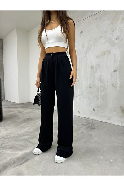 BİKELİFE Schwarze Lycra-Palazzo-Hose mit weitem Bein für Damen