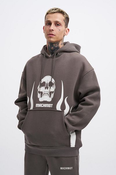 Machinist Men's Fire Printed Oversize Anthracite Sweatshirt