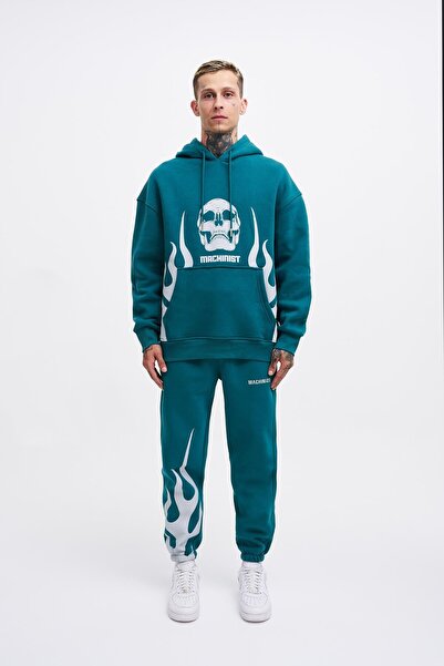 Machinist Мъжки суитшърт с огнено щампа в петролно зелено