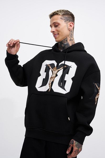 Machinist Men's 88 Jesus Printed Oversize Black Sweatshirt
