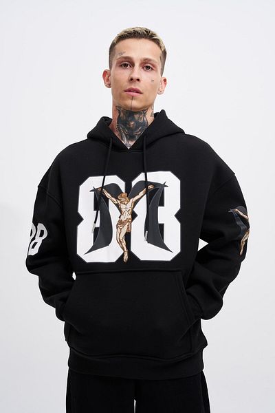 Machinist Men's 88 Jesus Printed Oversize Black Sweatshirt
