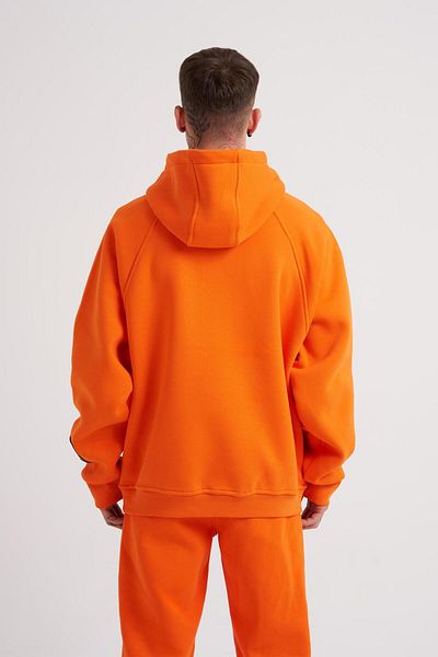 Machinist Men's Machinist Sleeve Detail Embroidered Hooded Orange Sweatshirt