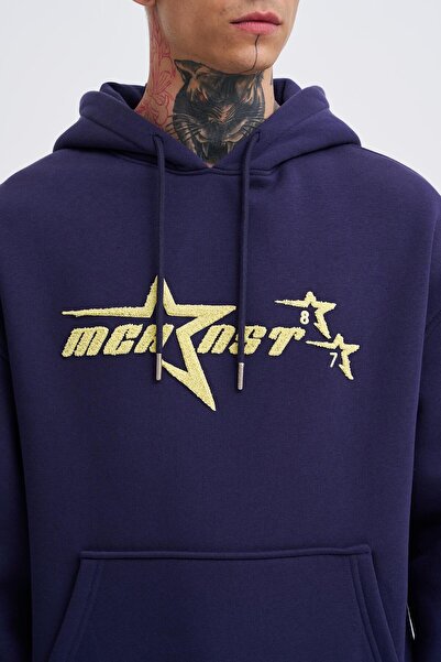 Machinist Мъжка блуза с качулка и бродерия Star, в тъмно син цвят