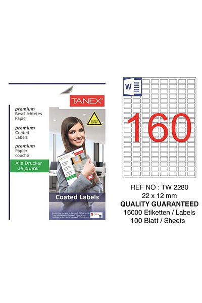 Tanex Tw-2280 22x12mm Coated Laser Label 100 Pack