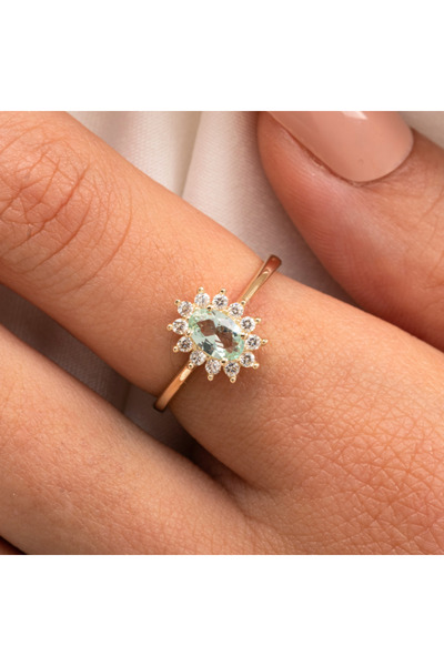 FasekGold 1.05 Karat Green Topaz Taşlı 0.30 Karat Pırlanta(signty)taşlı Vintage Tasarım 925 Ayar Gümüş Yüzük