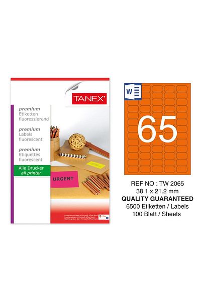 Tanex Tw-2065 38,01x21,2 mm Πορτοκαλί φθορισμού αυτοκόλλητο λέιζερ 100 τεμαχίων