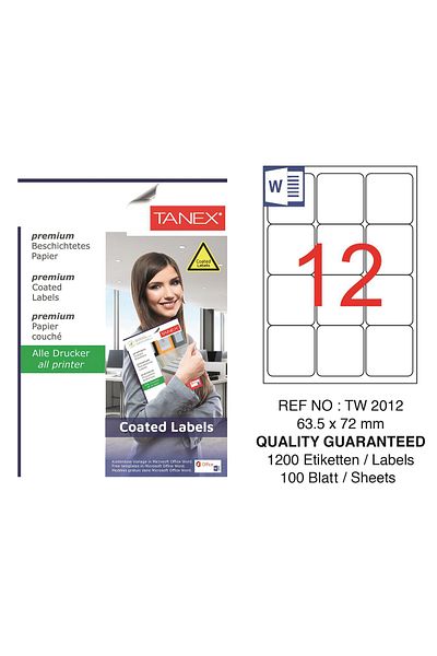 Tanex Tw-2012 63,5x72mm Επικαλυμμένο αυτοκόλλητο λέιζερ 100 Συσκευασία