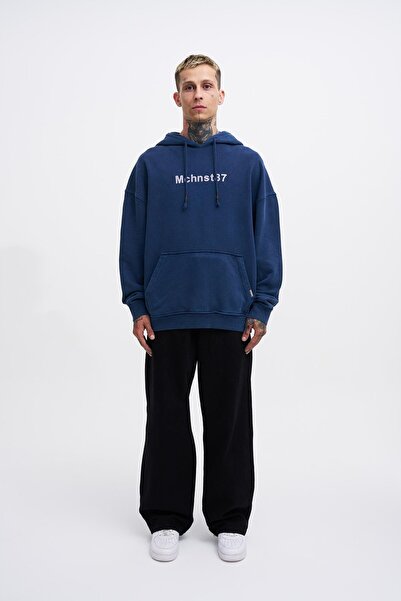 Machinist Чоловічий великий синій світшот з капюшоном, вишитий