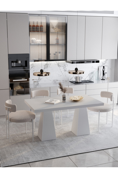 AVVİO FİARE Lake MDF Ayak Teddy Sandalye 80x140 Yemek Masası Mutfak Masası 4 ...