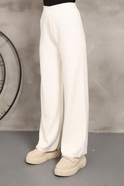 İmajButik Ecru High Waist Wide Leg Knitwear Trousers