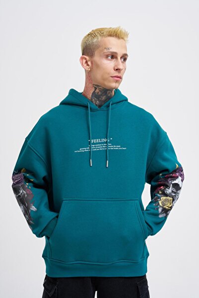 Machinist Чоловічий оверсайз-светр з принтом Feeling Skull, колір нафти