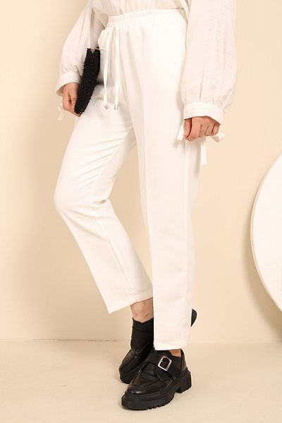 İmajButik Κρεμ ψηλόμεσο υφασμάτινο παντελόνι
