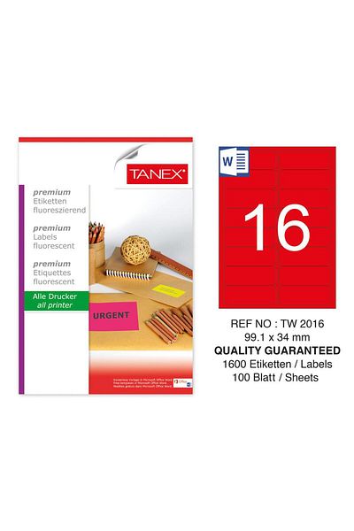 Tanex Tw-2016 Κόκκινη ετικέτα λέιζερ φθορισμού - 99,1x34 mm, 100 τεμάχια