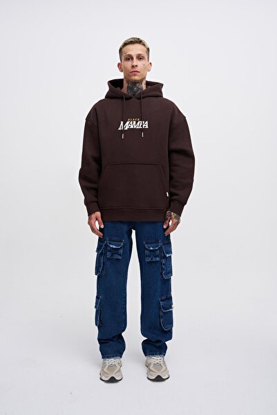 Machinist Мъжки кафяв суитшърт с принт Black Mamba Oversize