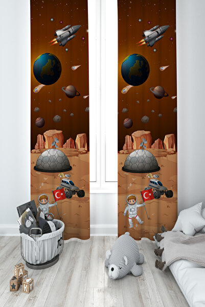 BAMBAŞKA MODA MEKTA HOME غرفة الأطفال والرضع ستارة خلفية منقوشة بجناحين لرائد الفضاء التركي