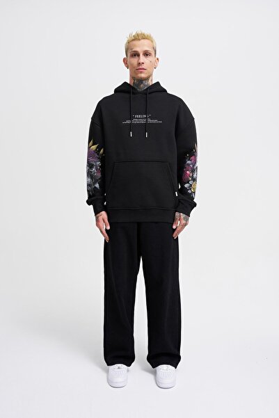 Machinist Мъжка суитшърт с принт на череп, в черно, с голям размер