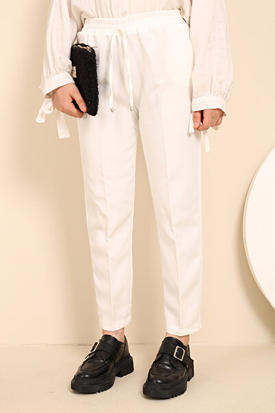 İmajButik Cream High Waist Fabric Trousers