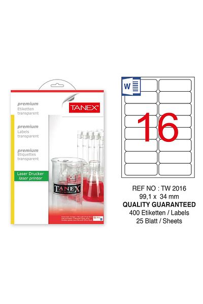 Tanex TW-2016 99.1x34mm Transparent Laser Label 400 Pieces