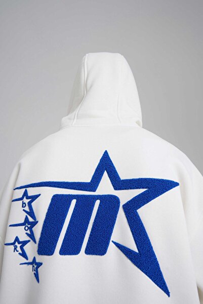 Machinist Ανδρικό φούτερ με κεντημένο σταρ με κουκούλα oversized εκρού