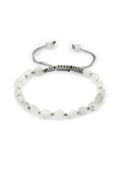 Tesbihane Macrame Braided Natural Cut Moon Stone Natural Stone Men's Bracelet