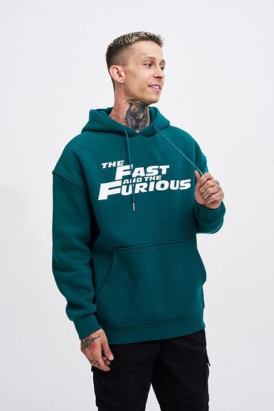 Machinist Ανδρικό φούτερ Fast Furious με κουκούλα Oversize Petrol Green