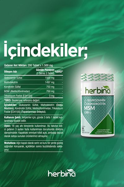 Herbina 2 Pieces Glucosamine Sulfate Chondroitin Msm Methylsulfonilmethane - 200 Tablets X 1500 Mg