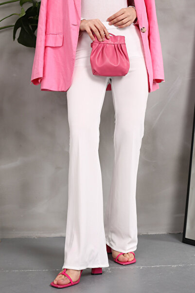 İmajButik White High Waist Spanish Leg Scuba Trousers