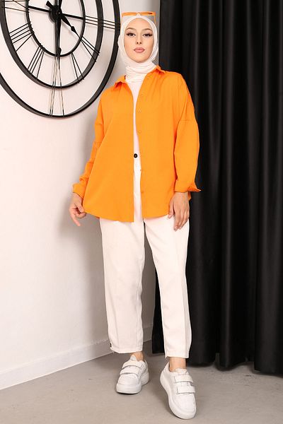İmajButik Πορτοκαλί Casual Basic πουκάμισο