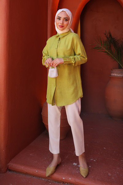 İmajButik Oil Green Sleeve Stone Ayrobin Shirt