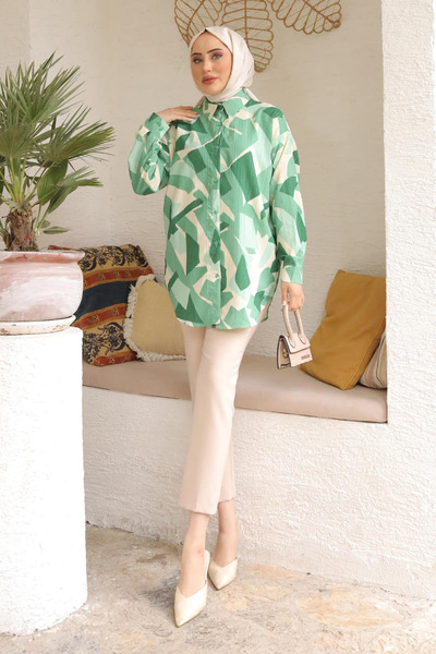 İmajButik قميص كاجوال منقوش بالنعناع