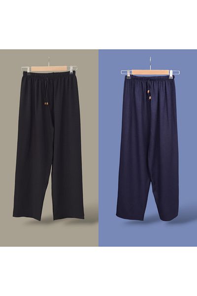 ENDAMIM 2-Piece Linen Pant Large Size Comfortable Fit Without Bucket with Elastic Waist