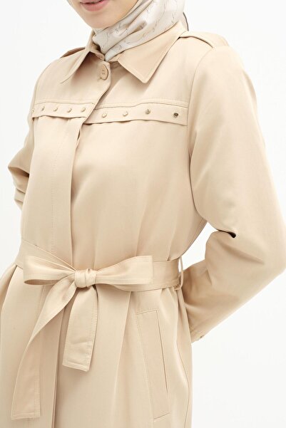Tuğba Rivet Detaylı Beli Kuşaklı Pardesü - Bej