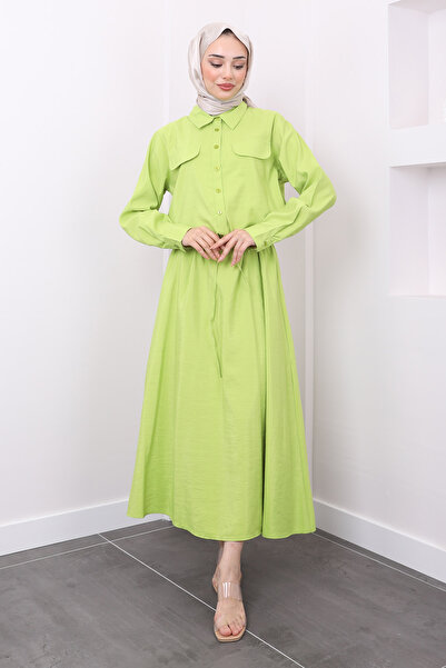İmajButik Green Crop Jacket and Flared Skirt Set