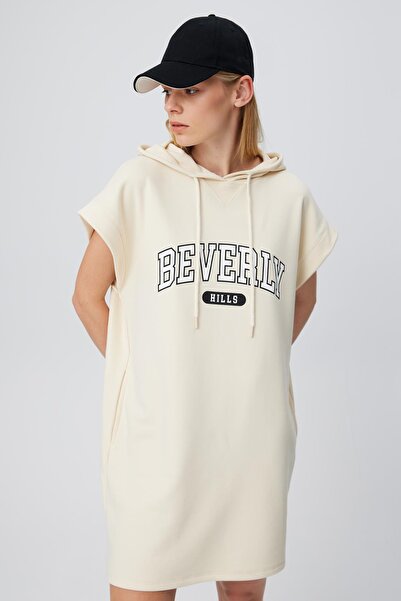 BABOKAH Baskılı Kapüşonlu Sweatdress Elbise