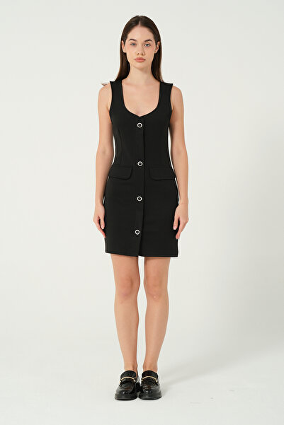 eva clothing Women's Black Buttoned Sleeveless Dress 1234578 Eva-1