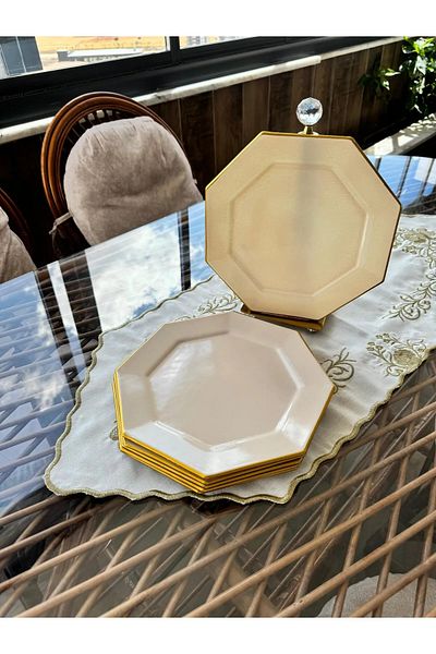 atabey home collection طقم أطباق تقديم ذهبية كريمية مكون من 6 قطع