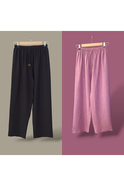ENDAMIM 2-Piece Linen Pant Large Size Comfortable Fit Without Bucket with Elastic Waist