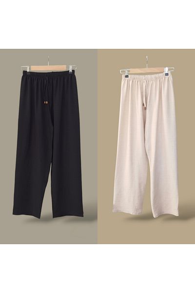 ENDAMIM 2-Piece Linen Pant Large Size Comfortable Fit Without Bucket with Elastic Waist