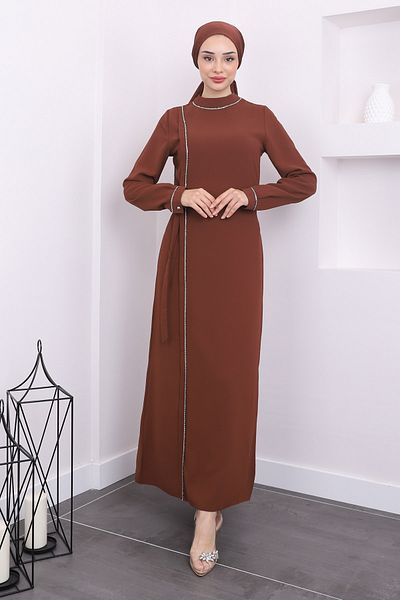 İmajButik Καφέ Φόρεμα με πέτρινο γιακά Judge