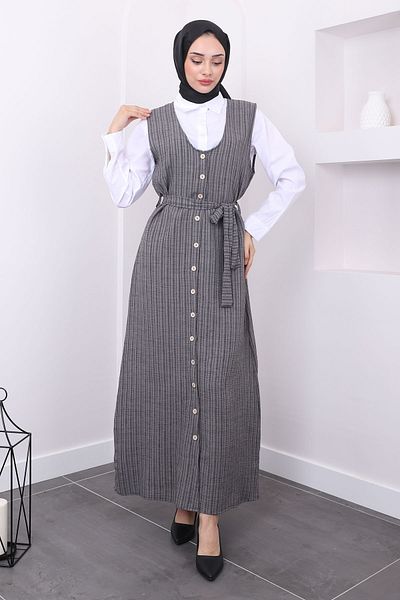 İmajButik Φόρεμα Smoked Color Gilet - Διαμήκη κουμπιά και πουκάμισα